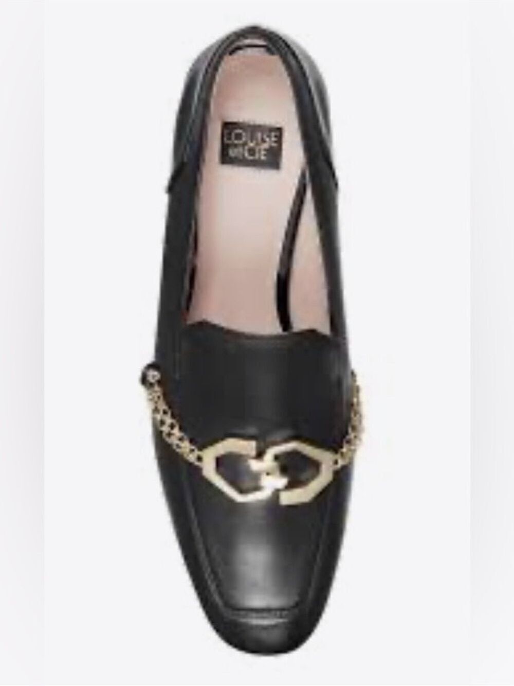 Louise et Cie Everland Black Leather Loafer with Gold Chain Accent - Size 9M